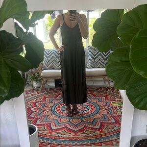Zenana Tiered Maxi Dress with Pockets Dark Olive Green Size Small